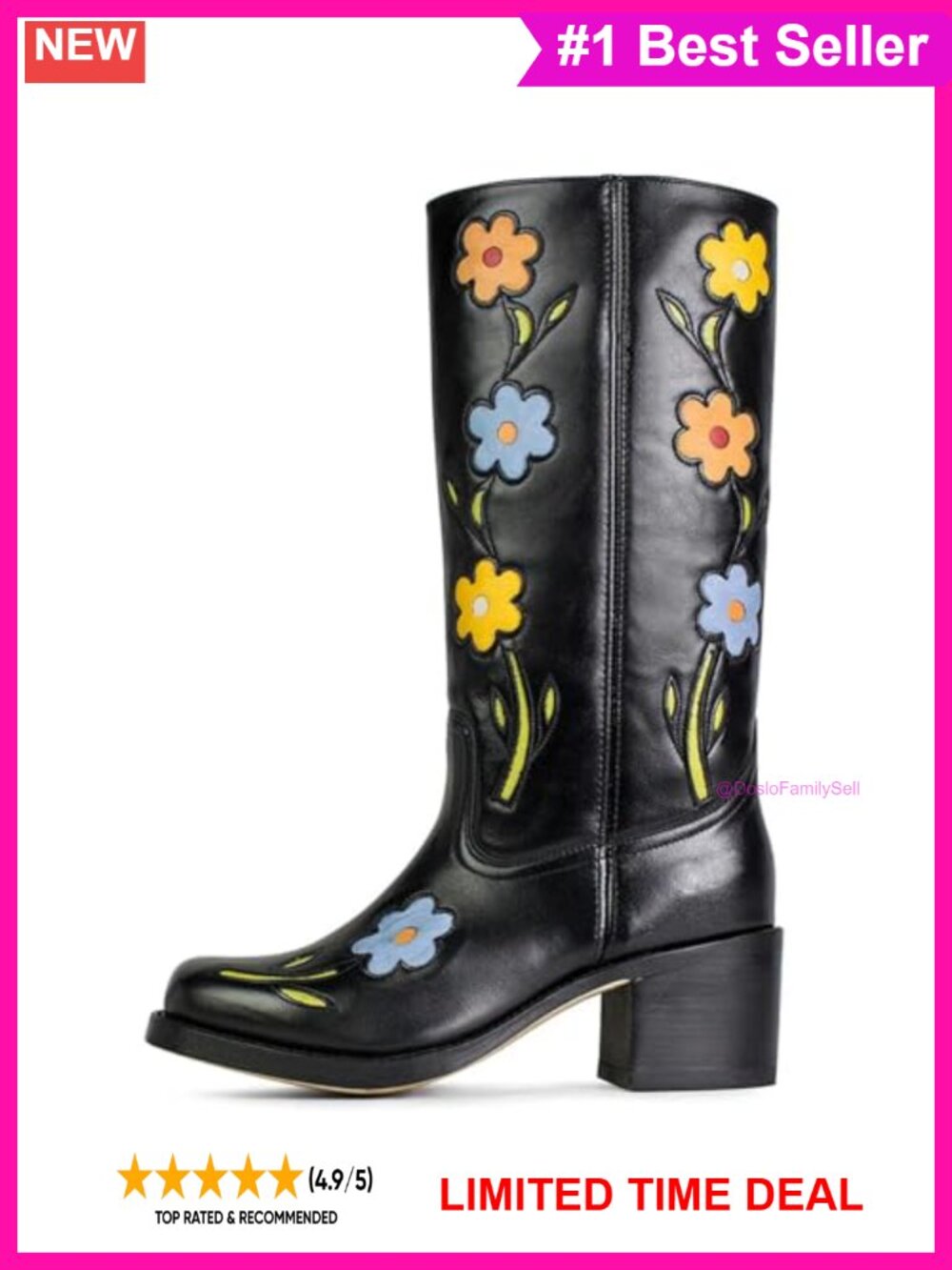 Women's Knee High Riding Boots Faux Leather Chunky Heel Square Toe